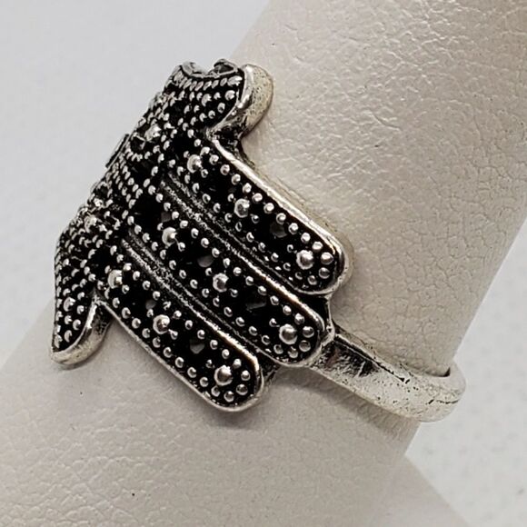 Silver Tone Hamsa Evil Eye Ring - Picture 4 of 7
